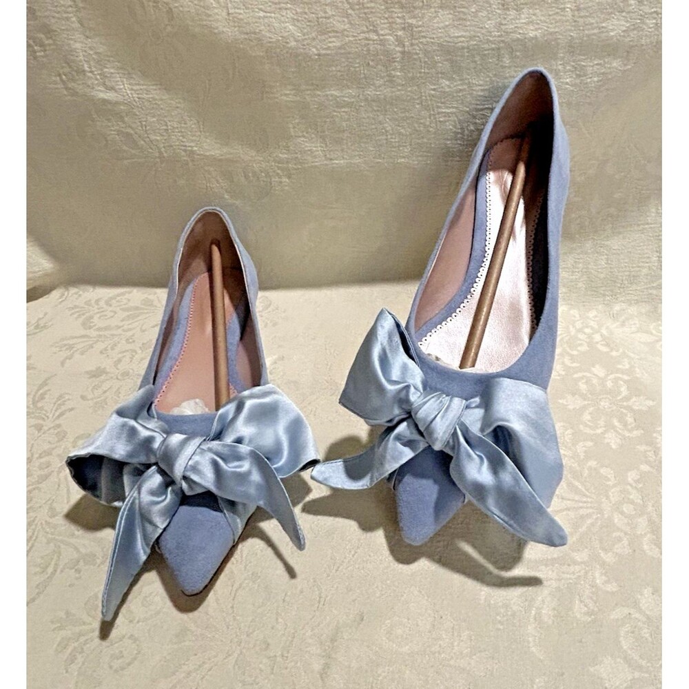 Emmy London Florence Flat Powder Blue Suede Bridal Shoes Size 39 US 8.5 NIB NWT